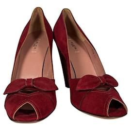 Alaïa Peep Toe Pumps mit Schleife und Ausschnitt Wildleder Bordeaux