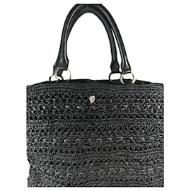 HELEN KAMINSKI Grande borsa a spalla intrecciata in rafia e pelle nera - Autre Marque