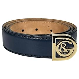 Dolce & Gabbana D&G Logo Schnalle Gürtel Blau Leder