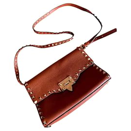 Sac à main Valentino Garavani Rockstud Cuir Grainé Marron Foncé