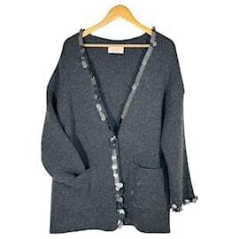 Christopher Kane Pailletten Cardigan Oversize Grau Wolle