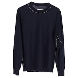  Maison Margiela Knitted Crewneck Sweater in Navy Blue Wool - Maison Martin Margiela
