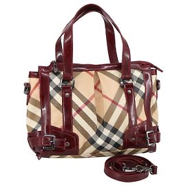Burberry Nova Check Handtasche aus PVC-Leder 2-Wege Beige Auth mr743