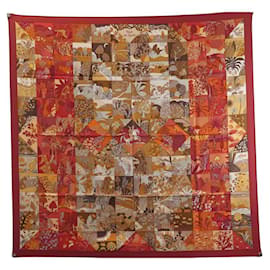 NUOVO SCIARPA HERMES TUTTO IN QUILT QUADRATO 90 IN SETA ROSSA SCIARPA CATY LATHAM - Hermès