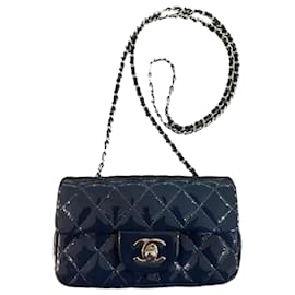 Chanel Mini Rechteckige Tasche Dunkelblau Lackleder