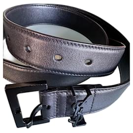 Ceinture Yves Saint Laurent Cassandre en cuir noir