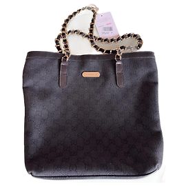 Bolso Tote Gucci Negro de Algodón con Cadena Dorada