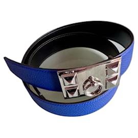 Hermès Collier de chien Gürtel Togo Leder marineblau