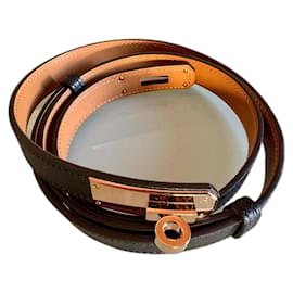 Hermès Kelly Gürtel Schwarz und Hellbraun Roségold