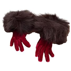 Rote Samthandschuhe mit Pelzbesatz - Autre Marque