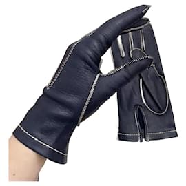 Around the World Lederhandschuhe Marineblau mit weißen Nähten Größe 7 - Autre Marque