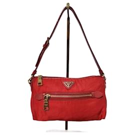 PRADA Borsa a spalla piccola in nylon tessuto rossa