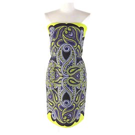 LANVIN trägerloses Kleid mit Paisley-Muster in Gelb und Blau 34