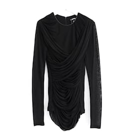 Top in tulle drappeggiato nero con rifinitura in pelle di Tom Ford