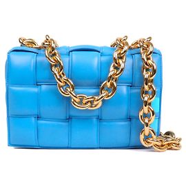 BOTTEGA VENETA - Sac à bandoulière Chain Cassette en cuir lisse bleu