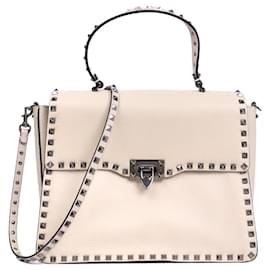VALENTINO - Sac à épaule Valentino Rockstud en cuir grainé beige - Valentino Garavani