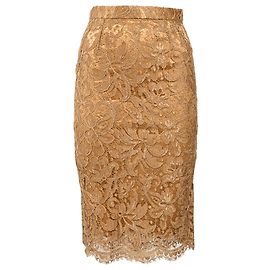 Dolce & Gabbana Lace Detail Midi Pencil Skirt in Brown Viscose