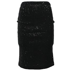 Schwarze Woll-Midi-Rock mit Strick und Pailletten von Oscar De La Renta