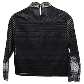 Blusa de encaje de cuello alto Maje en poliéster negro