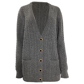 Grauer Woll-Cardigan mit Kabelstrickknöpfen von Alessandra Rich