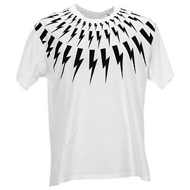 Neil Barrett T-Shirt aus weißer Baumwolle mit Blitzdruck