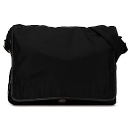 Borsa a spalla messenger in nylon con placca logo triangolare di Prada