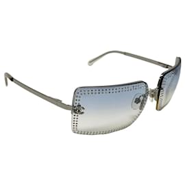 Occhiali da sole Chanel CC Logo in strass blu argentato 4105-B