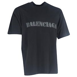 Balenciaga Logo Print Stencil Type T-Shirt in Black Cotton