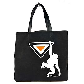 Sac fourre-tout en toile avec logo Monkey de Prada noir