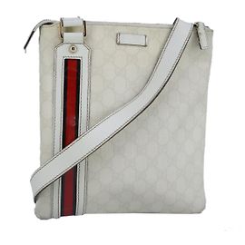 GUCCI GG Supreme Sherry Line Schultertasche PVC Rosa Weiß Rot 153244 Auth 100980