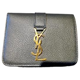 Saint Laurent Lederportemonnaie grün goldene Logo-Schließe