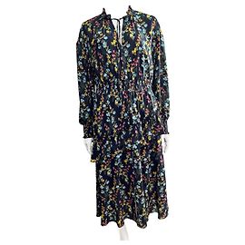 Marchesa Notte Midi-Kleid schwarz floral mit langen Ärmeln