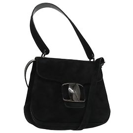Borsa a mano Salvatore Ferragamo in suede 2 vie nera argento autentica bs20078