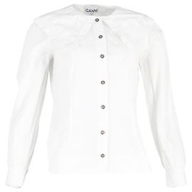 Camisa de botón con cuello oversized en algodón blanco Ganni