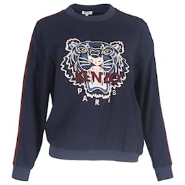 Sweatshirt aus navyblauem Baumwollstoff mit gesticktem Kenzo-Tiger-Motiv