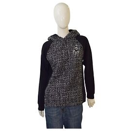 Top con Cappuccio in Tweed Nero e Grigio Karl Lagerfeld M