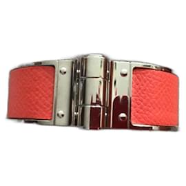 Hermès Hinge bracelet palladium steel and pink Epson leather
