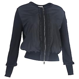 Moncler Cardigan mit Reißverschlussdetails aus schwarzer Wolle und Polyester
