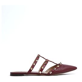 Valentino Garavani Valentino Rockstud Mules EU38.5 Zapatos Planos de Cuero Rojo Oscuro UK5.5 US8