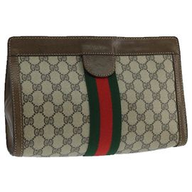 GUCCI GG Supreme Web Sherry Line Clutch Bag PVC Beige 001 014 2125 Auth bs20684
