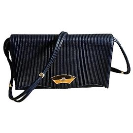 Borsa baguette pieghevole, pochette (2 in 1) vintage 80/90s Karl Lagerfeld in pelle marina, ornamenti dorati