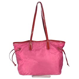 Bolsa tote de nylon e couro rosa Prada