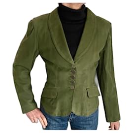 Autre Marque Extension de Furs Ettex Paris Deerskin Suede Jacket Green Khaki