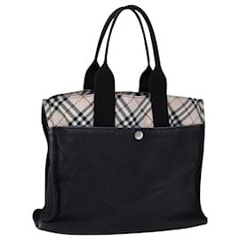 Bolso tote de lona Burberry Blue Label Nova Check Negro Beige Auth ti2485