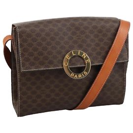 Céline Sac à épaule en toile Macadam CELINE en cuir PVC marron doré Auth 104026