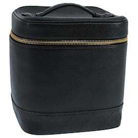 CHANEL Bicolore Vanity Cosmetic Pouch Caviar Skin Black Gold CC Auth fm4192