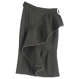 Saia lápis midi com babados Burberry Prorsum em lã verde
