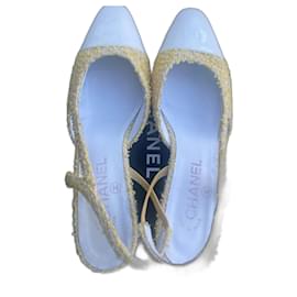 Chanel tacco slingback bicolore in tweed giallo 38.5