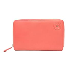 Chanel Camellia Korallenrosa Leder Langbörse