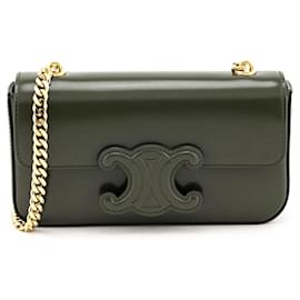 Borsa a spalla Céline Triomphe Flap Chain pelle khaki